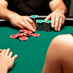 **Image Prompt:** A lively poker table scene. Focus on subtle body language "tells": a shaky hand reaching for chips, a quick darting eye, a tense shoulder. Emphasize a competitive yet slightly humorous atmosphere, reflecting the tension of reading opponents.